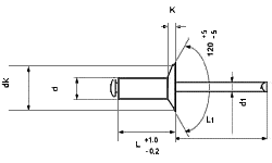 Заклёпка вытяжная (тяговая) комбинированная с потайным буртиком CO/ST - медь/ сталь.