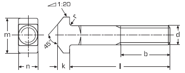 DIN 186 Болт к пазам станочным обработанным ГОСТ 13152 с Т-образной головкой и квадратным подголовником, неполная резьба