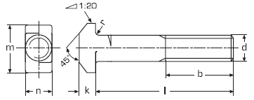 DIN 188 Болт к пазам станочным обработанным с прямоугольной Т-образной головкой и носиком