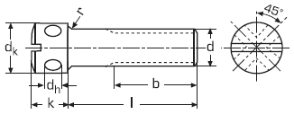 DIN 404 Винт с увеличенной цилиндрической головкой со сферой, с двумя радиальными отверстиями, прямой шлиц