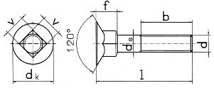 DIN 605 Болт с потайной головкой и высоким четырехгранным подголовком, неполная метрическая резьба, ГОСТ 17673-81