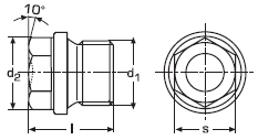 DIN 910 Пробка (заглушка) резьбовая цилиндрическая с фланцем и внешним шестигранником, стальная оцинкованная, нержавеющая, резьба метрическая мелкая, дюймовая